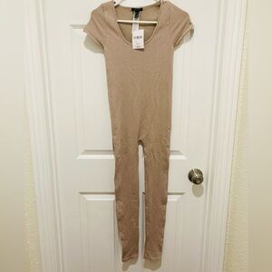 NWT Forever 21 size S Tan Ribbed Jumpsuit One Piece